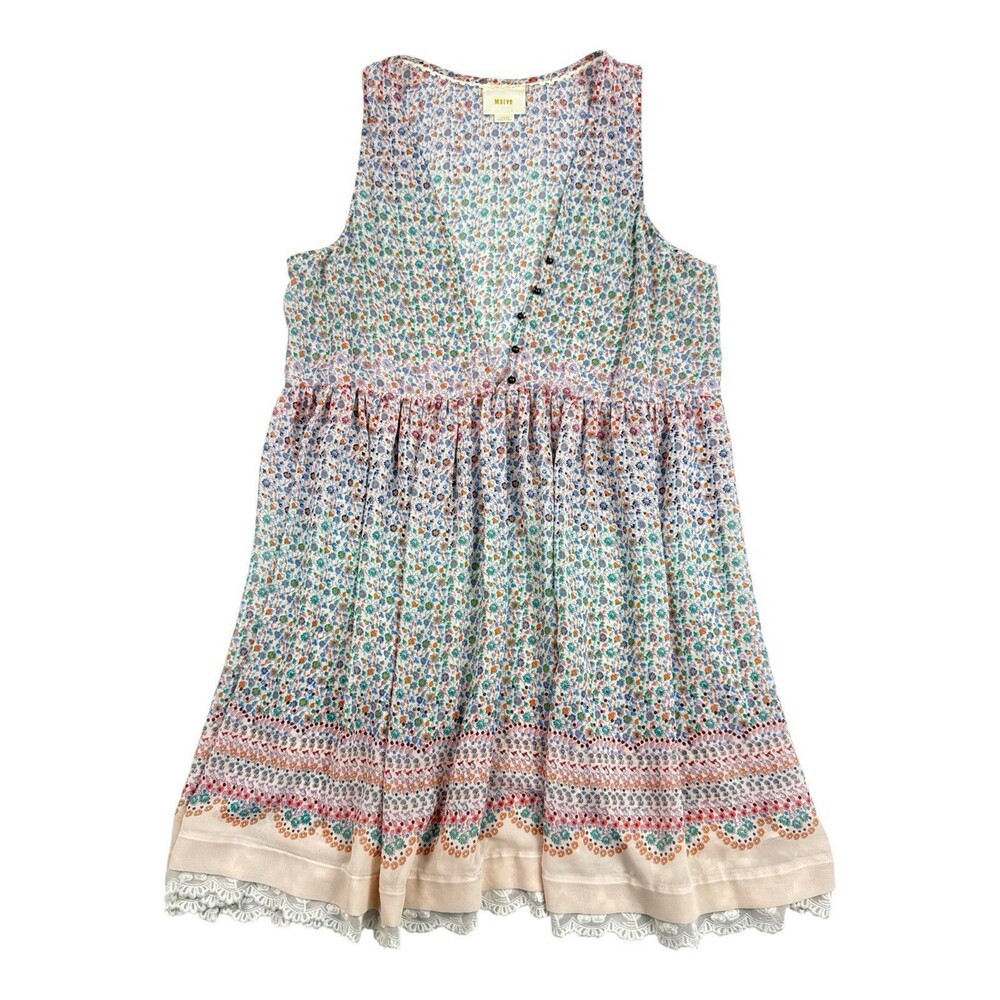 Anthropologie Large Maeve Violetta Floral Deep V Chiffon Cottage Core Boho Dress
